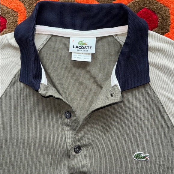 MAKE OFFER! Lacoste Men's Two-Tone Green Polo Basebally style Men's sz 3 or Sm - Picture 2 of 8